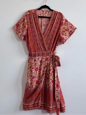Isabella Paisley Short Sleeve Wrap Dress Pink/Bronze